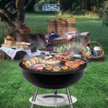 Kleiner Kugelgrill BBQ usw. Rot emaillierter Campinggrill für Garten Sunjas Holzkohlegrill mit Deckel Mini Picknick Grill 